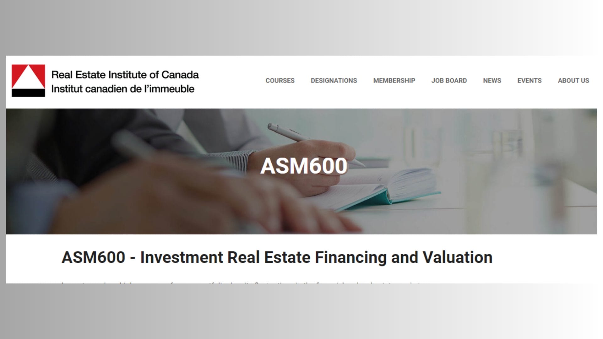 Investment Real Estate Financing and Valuation – Real Estate Institute of Canada